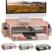 gianotter Desk Computer Monitor Stand Riser with Drawer and 2 Pen Rose Gold