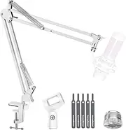 InnoGear Boom Arm Microphone Mic Stand for Blue Yeti HyperX QuadCast SoloCast Snowball Fifine Shure SM7B and other Mic, Medium, White