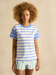 Joules Ellie Blue & White Short Sleeve Jersey Top (E71308) | $55