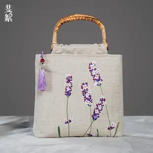 斐絮清新薰衣草棉麻小布包刺繡