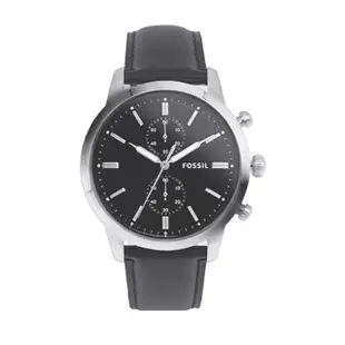 【FOSSIL】Townsman 白鋼黑雙環計時皮革手錶 男錶 母親節(FS5396)