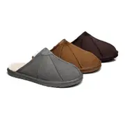 AUSTRALIAN SHEPHERD® UGG Slippers Men Sheepskin Wool Scuff Rafael - Chocolate / AU Ladies 10 / AU Men 8 / EU 41