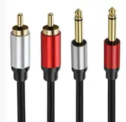Dual 6.35mm 1/4 TS Mono Male to Dual 2 RCA Male Adapter Audio Cable