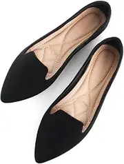 [Stunner] Women Cute Slip-On Ballet Shoes Soft Solid Classic Pointed Toe Flats, Pointed Black, 7