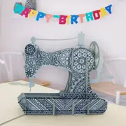 Grey Vintage Sewing Machine Pop Up Card