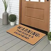 Funny Welcome Mats Outdoor,Dog Front Door Mat,Entryway Outdoor Mat,Warning The Dog's A Dickhead Entry Brown Mat,House Warming Mat,Dog Lover Gift,for Outdoor Decorations