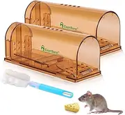 CaptSure Original Humane Mouse Traps, Easy to Set, Kids/Pets Safe, Reusable for Indoor/Outdoor use, for Small Rodent/Voles/Hamsters/Moles Catcher That Works. 2 Pack (Small)
