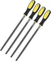 uxcell 4-Pack Square Metal File 10 Inch, High Carbon Steel File Diamond File Hand File W PVC Grip Handle for Wood/Metal/Ceramic/Glass/Stone/Jewelry/Tile/Model/DIY/Sharpening File