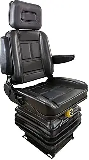 Tractor Suspension Seat, Adjustable Universal Replacement Seat W/Armrest W/Backrest, Compatible with Excavator Skid Loader Dozer Telehandler