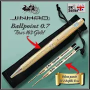 Jinhao 163 Chiselled Gold Ballpoint pen, 0.7 Black ink + 2 INKS & Pen Pouch UK