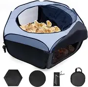 Chick Brooder Box-Chicken Brooder Playpen/Tent with Dual Door, Pop-Up Brooder Box Perch Up to 17 Baby Chick, Kit with Storage Bag, Top Cover, Fixed Pegs, Waterproof Mat(Blue)