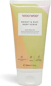 WooWoo Bright & Buff Natural Body Scrub Exfoliator 150ml - Vegan Beauty Gentle Exfoliating Scrub, Remove Dry and Flaky Skin - With Bamboo Extract, Aloe Vera and Natural Pumice Stones