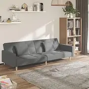 2-Seater Sofa Bed with Two Pillows,Light Grey Fabric,220 x 84.5 x 69 cm,Convertible Sleeper Sofa, Ideal for Small Spaces and Apartments,Comfortable and Sturdy Couch,Perfect for Living Room or Bedroom