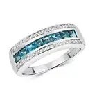 Diamond & London Blue Topaz Eternity Ring Sizes J-Q White Gold