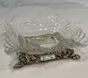 VTG Mementos Regency Hollywood Ormolu Gold & Glass 4" Square Soap Dish 1970
