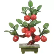 Natural Jade Stone Red Apple Leaf Bonsai Tree Fruit Plant Pot Feng Shui Decor