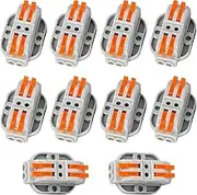 Lever Wire Connector,10 Pcs Universal 28-12 AWG 2 Conductor Combination Compact Electrical Insulated Terminals,Quick Disconnect Compact Splicing Connectors for Circuit Inline - Orange