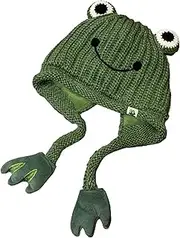 [Obosoyo] Womens Cute Frog Hat Crochet Knitted Hat Big Eye Frog Knitted Winter Ear Protective Beanie Hats Knitted Caps Outdoors Autumn