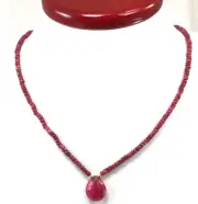 Women Fahsion Jewelry AA+ Natural Ruby & Large Pendant & 14K Gold Clasp Necklace