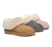 EVERAU® UGG Slippers Sheepskin Wool Suede Ankle Homey - Grey / AU Ladies 10 / AU Men 8 / EU 41