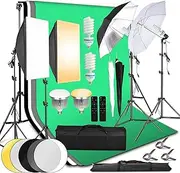 Abeststudio 2x3M/6.6x10ft Background Support System Green Screen Backdrop Studio Softbox Umbrella Continuous Lighting Kit 2X 85W Dimmable LED 2X 135W Softbox for Product,Portrait Photography