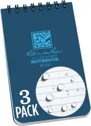 Rite in the Rain Weatherproof Top Spiral Notebook, 3" X 5", Blue Cover, Universa
