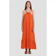 Replay Womens Linen Long Dress w/ Frill Garment-Dyed Blue