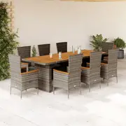Garden Dining Set with Cushions Table and Chairs Patio Grey Poly Rattan vidaXL