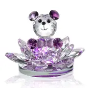 Catzon Crystal Bear Lotus Figurine Ornament Gift for Valentine's Day-Purple