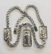 109 Gram 24" Inch Chino Chain 925 Sterling Silver Solid St Jude 7MM Necklace