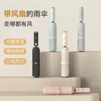 在飛比找蝦皮購物優惠-精品推薦✅自帶風扇全自動雨傘五折黑膠防曬傘男女十骨大號折疊自