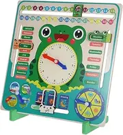 ifundom Cognitive Clock Toy Wooden Frog Calendar for Boys and Girls Kindergarten Time Learning Boys and Girls Educational Tool