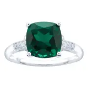 10K White Gold 2.06ct TW Emerald and Diamond Ring - Green