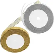 PACKOVE 2 Rolls Metallic Glitter Ribbon for DIY Crafts and Holiday Decorations Silver Fabric Ribbon for Candy Wrapping Birthday Parties and Festive Wrapping