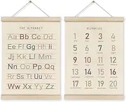 HRQKO Alphabet Numbers Poster Hanger Frame Set of 2, Nursery Wall Decor, ABC Banner Poster Wall Art with Wooden Frames, Alphabet Banner Wall Hanging Decor for Toddler Playroom Nursery, 12x16 Inch