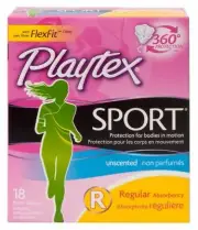 Playtex Sport Regular Absorbency Unscented Plastic Tampons 18 Count Pack of 6