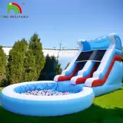 7.3x4x3.6m Commercial PVC Inflatable Water Slide with Big Pool &1100W Blower