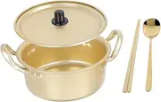 LOPUNER 1Set Practical Korean Ramen Pot Double Handle Soup Pan with Spoon Chopsticks Non Stick Cookware for Noodles Soup and More for Home Outdoor Use