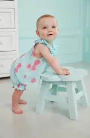 Mud Pie Baby Girls Blue Rose Pinafore Babydoll Top & Bloomer Shorts Set 0-3M