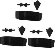 Gadpiparty Sets Men's Cummerbund and Bow Tie Set Satin Polyester Clip Bow Tie Black Handkerchief Formal Pcs