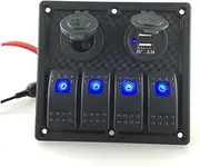 FELTECHELECTR LED Switch Panel with Power Supply and USB Charging for Boats Trucks and Rvs Easy to Install Heavy Duty Design