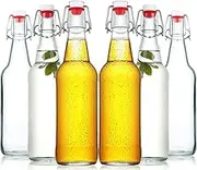 PENGQIMM Clear Glass Beer Bottles,6 Set Flip Top Beer Brewing Bottle 18oz/8.5oz Clear Bottle with Caps for Juice, Water, Kombucha, Wine, Beer Brewing, Kefir Milk or Eggnog (18oz)