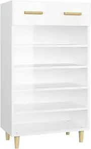 [vidaXL] Engineered Wood Shoe Cabinet - High Gloss White, Modern Minimalistic Design, Moisture-Resistant, Ample Storage Space, 60 x 35 x 105 cm