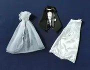 Bride and Groom Wine Bottle Toppers Wedding Decor White Veil Dress Black Tux