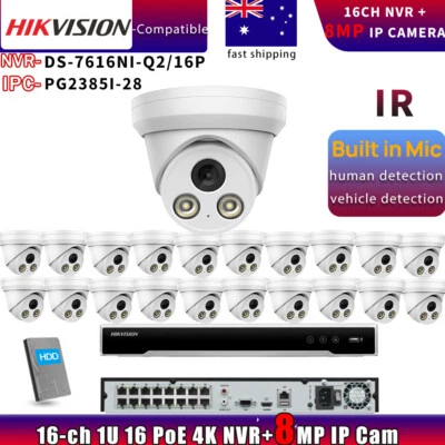 Hikvision Compatible 8MP IR IP Camera+DS-7616NI-Q2/16P 16CH 16POE NVR System Lot