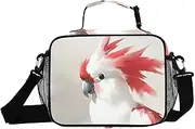 Parrot White Red Insulated Lunch Box for Women Men - Ideal for Work, Picnics - Includes Adjustable Shoulder Strap