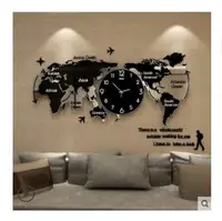 在飛比找樂天市場購物網優惠-創意鐘表掛鐘客廳現代簡約大氣時尚裝飾北歐世界地圖個性石英時鐘