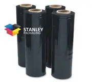 4x Pallet Stretch Film 500mm Width 25um Black Wrap 4.6kg/Roll