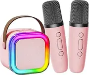 Kids Karaoke Machine, Karaoke Microphone Machine Toy with 2 Wireless Microphones, Portable Bluetooth Speaker Gift with Colorful Lights for Girls Boys Family Home Party (Pink)