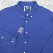 Charles Tyrwhitt Shirt Mens XXL 2XL Navy Plain Classic Washed Oxford Button Up